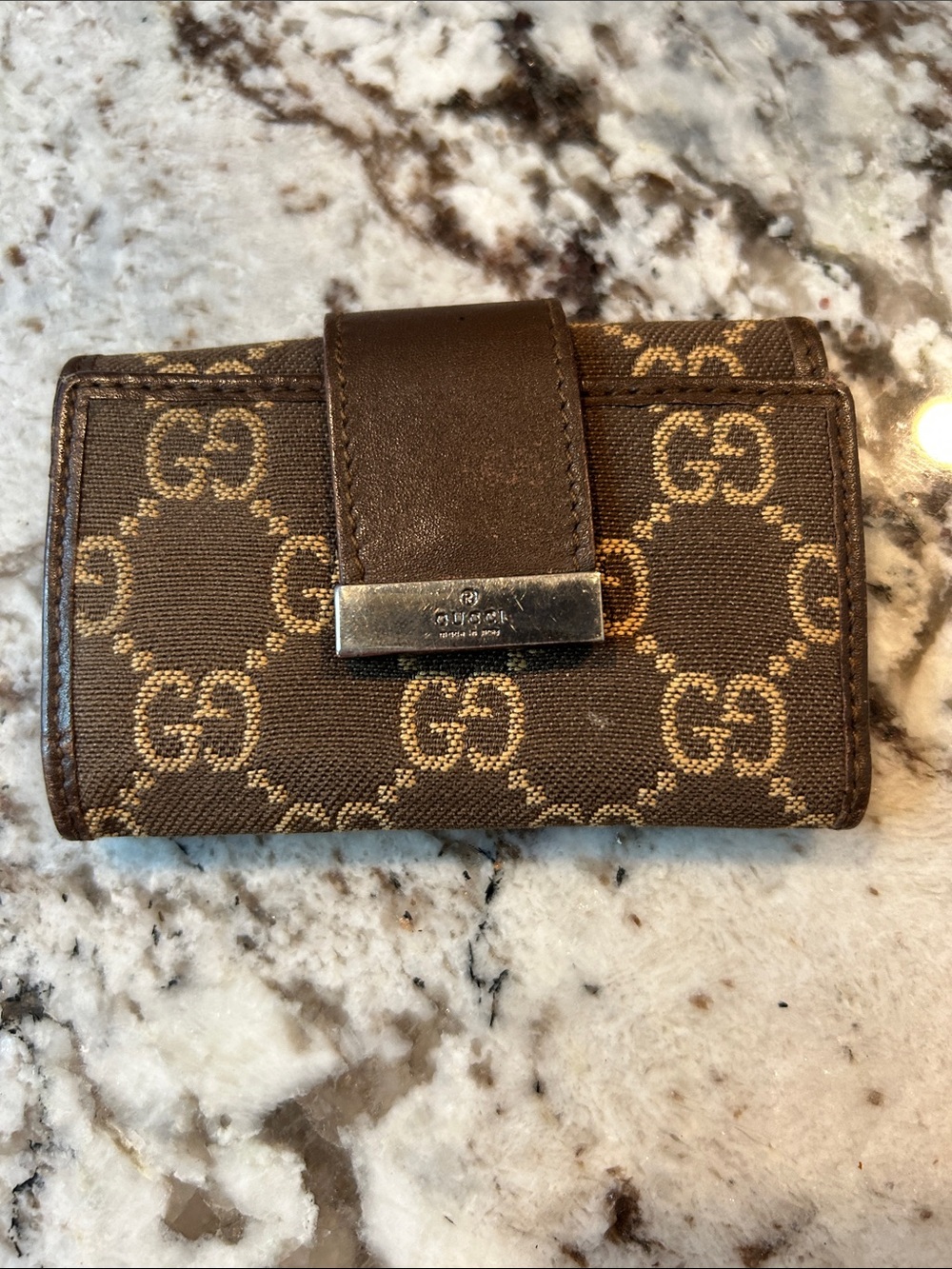 Gucci Brown GG Canvas Key Holder with Leather Strap